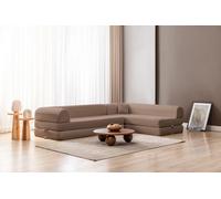 Hanah Home, sofá cama de 280 cm, color beige, 100% tejido de rizo, incluye 4 cojines. Código de padres: [código de padres]