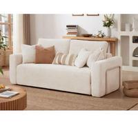 Hanah Home, sofá cama de dos plazas en color crema, fabricado con tejido de boucle 100%, se entrega plegado en paquete