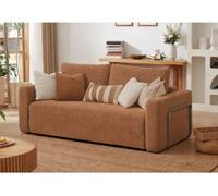 Hanah Home, sofá cama de dos plazas en color naranja, fabricado con tejido boucle 100%, plegable en un paquete compacto