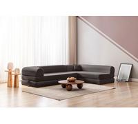 Hanah Home, sofá cama de tres plazas, color antracita, 280 cm, 100% tejido de rizo, incluye 4 cojines, se entrega plegado en caja