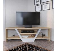 Hanah Home Soporte para TV escandinavo, Blanco y Roble, 120 x 35 x 36,8 cm, Tablero de partículas Recubierto de melamina, 18 mm de Grosor, Elegante y Funcional para Salas de Estar Modernas