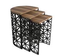 Hanah Home Stil Metal Ferforje - Juego de 3 mesas nido Nogal y Negro