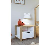 Hanah Home Stylish Nightstand, Light Walnut & White, 60 x 42 x 45 cm | 100% Melamine Coated Particle Board 18 mm Thick | Perfect for Modern Bedrooms & Living Spaces
