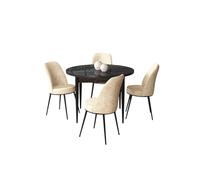 Hanah Home Tor - Black Marble, Cream, Juego de mesa y sillas de 5 piezas