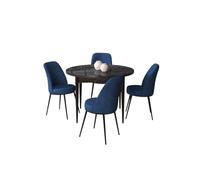 Hanah Home Tor Juego de Comedor de 5 Piezas, Mármol Negro y Azul Marino
