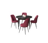 Hanah Home Tor Juego de Mesa y Sillas de Comedor, Mármol Negro y Burdeos