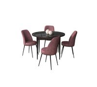 Hanah Home Tor Juego de Mesa y Sillas de Comedor, Mármol Negro y Rosa Empolvado