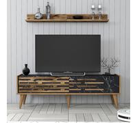 Hanah Home Valensiya 140 Mueble de Televisión Nogal, Negro y Mármol