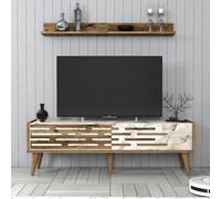 Hanah Home Valensiya 140 Mueble de TV - Nogal, Blanco, Mármol