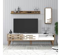 Skye Decor, Valencia: Estante para TV, color nogal y blanco, fabricado con tablero de partículas de alta calidad recubierto al 100% con melamina, dimensiones: 180 x 35 x 45 cm