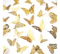 Handship 96 piezas de decoración de pared de mariposas doradas, 8 estilos de decoración de mariposas 3D, bonitas mariposas metálicas, calcomanías extraíbles para decoración de tartas de fiesta de