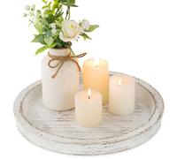 Hanobe Bandeja de Madera para portavelas: Placa Redonda Decorativa para Velas, Centro de Mesa de Granja, bandejas de Madera rústica, para Navidad, Boda, Halloween, decoración del hogar