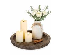 Hanobe Bandeja de Madera para portavelas: Placa Redonda Decorativa para Velas, Centro de Mesa de Granja, bandejas de Madera rústica, para Navidad, Boda, Halloween, decoración del hogar
