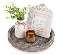Hanobe - Bandeja de Vela de Madera: Redonda Decorativa para Servir, bandejas Blancas lavadas, rústicas, Decorativas, Vintage, pequeños Platos de Mesa para otomana de Granja, decoración de encimera,