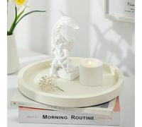 Hanobe Bandeja decorativa para mesa de café: bandeja otomana redonda para sala de estar de 12 pulgadas, organizador moderno de mesa de comedor, decoración, tocador, entrada, encimera, color blanco