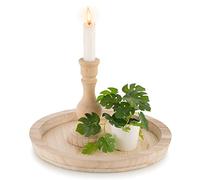 Hanobe Bandeja decorativa redonda de madera: bandejas de madera sin terminar, bandeja otomana para servir centro de mesa, bandejas para portavelas, para cocina, encimera, manualidades, arte,