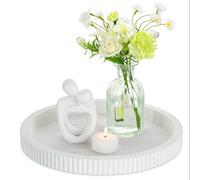 Hanobe - Bandeja Decorativa Redonda Decorativa, diseño de Madera, Color Blanco, para Cocina, salón, 30 cm, decoración Moderna para casa, Rayas Verticales para Mesa de café