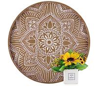Hanobe Bandeja decorativa redonda grande de madera: Hanobe - Bandeja rústica para mesa de café, decoración de granja, centro de mesa marrón, bandeja redondeada para encimera de cocina, bandeja otomana
