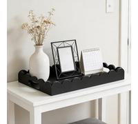Hanobe Bandeja grande decorativa de madera con asa para cocina, salón, 40 x 30 cm, con borde ondulado