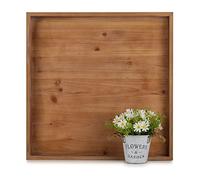 Hanobe Bandeja otomana cuadrada grande: bandejas de madera extra grandes para servir, bandeja decorativa rústica para mesa de café otomana con asas para sala de estar, color marrón