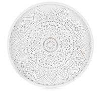 Hanobe Bandeja Redonda de Madera para Servir: Home Pequeña Bandeja de Madera Decoración Rústica Blanco Bandejas Decoración para Café Cocina Contador, 30 cm