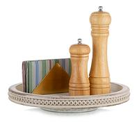 Hanobe Lazy Susan - Organizador de Mesa giratoria de Madera Blanca Redonda para decoración de Cocina, Mesa de café, decoración del hogar con Molinillo de Especias con Cuentas