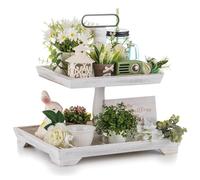Hanobe Soporte de Bandeja escalonada de Granja: Bandeja de Madera rústica de 2 Niveles, decoración de Dos rectangulares de Madera para encimeras de Cocina, centros de Mesa, cafetería, Pascua, otoño,