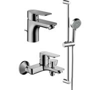 HANSA Basic - Juego de baño (grifo para lavabo, grifo de bañera y ducha | Juego completo de baño con grifo de lavabo, grifo de bañera y juego de ducha en cromo