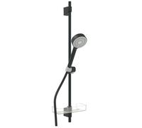 Hansa Basicjet - Conjunto de alcachofa, barra, jabonera y manguera de ducha, 3 chorros, ECO, negro mate 4467013333