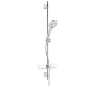 Hansa Basicjet - Conjunto de alcachofa ducha, 3 chorro, soporte, manguera y estante, cromo 44790131