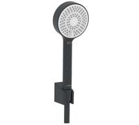 Hansa Basicjet - Conjunto de alcachofa, soporte y manguera de ducha, 3 chorros, ECO, negro mate 4468013333