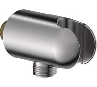 Hansa - Codo de pared con soporte, acero cepillado 290019-80
