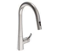 Hansa Designo - Grifo de fregadero con ducha extraíble, acero cepillado 5136228380