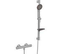 Hansa Prisma - Conjunto de ducha con termostato, 3 chorros, acero cepillado 4813042180