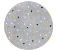 Hanse Home Adventures - Alfombra Infantil Redonda con diseño de Corazones, para habitación Infantil, Sala de Juegos, habitación Juvenil, salón, Color Gris, 100 cm