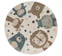 Hanse Home Adventures Alfombra Infantil Redonda, diseño de Animales, león y Oso, para habitación Infantil, Sala de Juegos, habitación Juvenil, salón, Color Crema, marrón y Azul, 140 cm