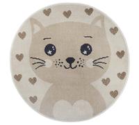 Hanse Home Adventures Alfombra Infantil Redonda, diseño de Corazones de Gatos, diseño de Corazones de Animales, Alfombra para habitación Infantil, Sala de Juegos, habitación Juvenil, salón, Crema