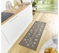 HANSE Home Cucina Alfombra de Cocina con Estrellas - Alfombra de Cocina con Texto en inglés de Tejido Plano, Antideslizante, para Cocina, Pasillo, Entrada, Comedor, 62 x 150 cm, marrón
