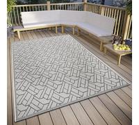 Hanse Home Eru - Alfombra Impermeable para Interiores y Exteriores, diseño Moderno en Zigzag, Resistente al Agua, Tejido Plano para jardín, balcón, terraza, salón, Color Beige y Gris, 63 x 120 cm