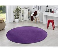 Hanse Home Fancy Alfombra Redonda - Alfombra de salón Moderna de Terciopelo Liso para Comedor, salón, habitación de los niños, Pasillo, Dormitorio, Cocina, Color Morado, diámetro 133 cm