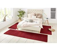 Hanse Home Nasty Alfombra para borde de la cama, 3 piezas, alfombra de cama de pelo corto, monocolor, juego de corredores para habitación de los niños, dormitorio, color rojo, 2 x 70 x 140 cm y 1 x 70