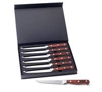 Hanseküche Juego de 6 cuchillos de carne con mango de madera, elegante juego de cubiertos de acero inoxidable con hoja ondulada