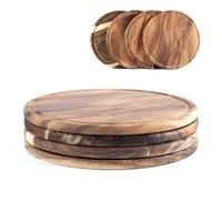 Hanseküche Platos para carne de acacia de 25 cm de diámetro, juego de 4 platos de madera redondos, platos para aperitivos, tabla de pan, tabla de servir, tabla de cortar de madera, ideal para desayuno