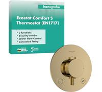 hansgrohe 33718990 Termostato, Acabado Dorado Pulido, 2 Verbraucher mit Sicherungskombination