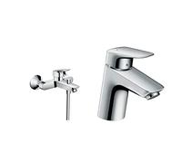 Hansgrohe 71400000 Logis grifo de bañera visto, cromo & 71071000 Logis grifo de lavabo 70 sin vaciador automático, cromo