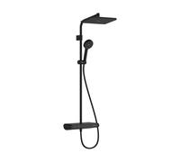 hansgrohe Activera Q - sistema de ducha con termostato, max. 6 l/min (EcoSmart), ducha lluvia (290 x 180mm) con grifo, ducha de mano (2 tipos de chorro), flexo, barra, ducha fija, negro mate, 28649670