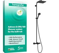 hansgrohe Activera Q - sistema de ducha max. 8 l/min (EcoSmart) con termostato para bañera, ducha lluvia (290x180mm) con grifo bañera, ducha de mano, flexo, barra, ducha fija, negro mate, 28753670