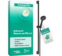 hansgrohe Activera S 28865670 - Juego de ducha con cabezal de ducha de ahorro de agua (EcoSmart+, 2 tipos de chorro), manguera de ducha (1,60 m) y barra de ducha (90 cm), color negro mate