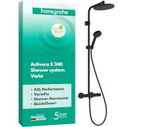 hansgrohe Activera S - sistema de ducha ahorro de agua (EcoSmart) con termostato, ducha lluvia con grifo, ducha de mano (2 tipos de chorro), flexo, barra, ducha fija redonda, negro mate, 28078670