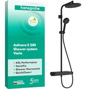 hansgrohe Activera S - sistema de ducha con termostato, max. 8 l/min (EcoSmart), ducha lluvia (240 mm) con grifo, ducha de mano (2 tipos de chorro), flexo, barra, ducha fija, negro mate, 28638670